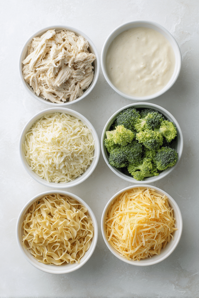 Ingredients for 5 ingredient casseroles chicken arranged in bowls