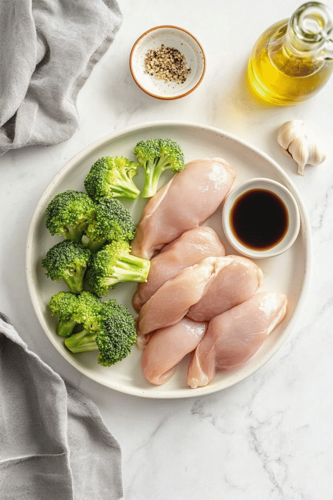 5 ingredient chicken and broccoli recipe on a counter