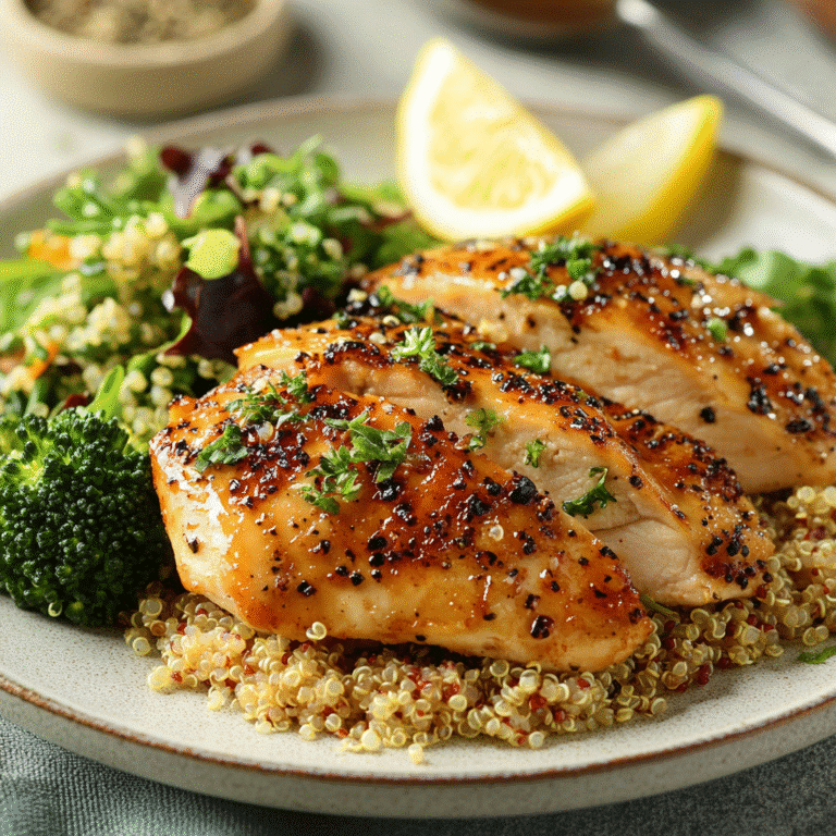 Served plate of 5 ingredient chicken and broccoli recipe healthy and complete