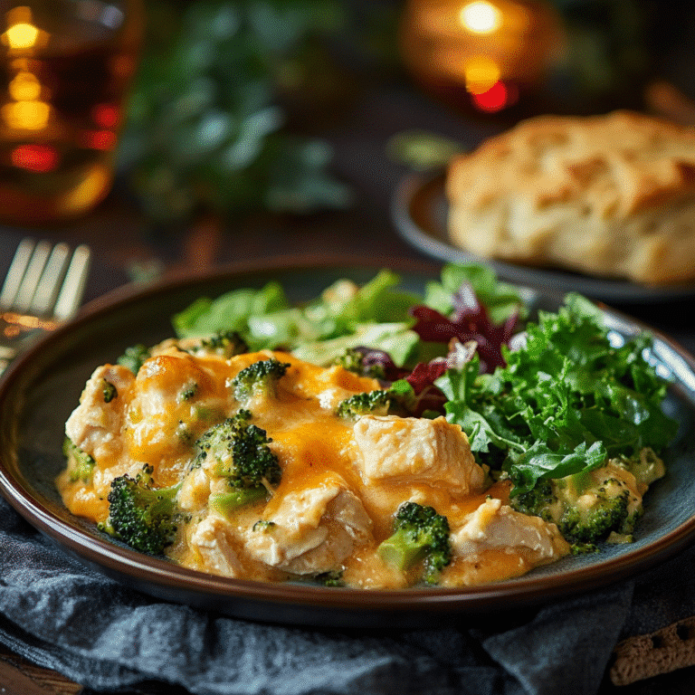Served plate of 5 ingredient chicken broccoli casserole easy recipe