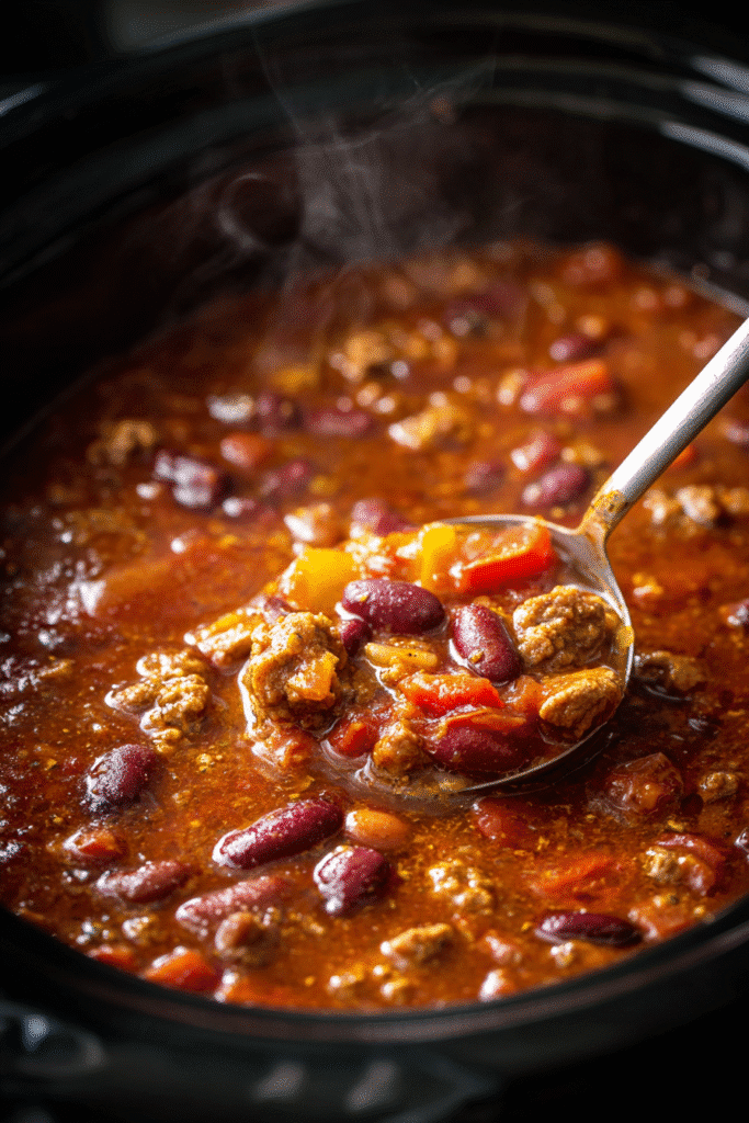 Slow cooked chili finished in easy crockpot chili 5 ingredients